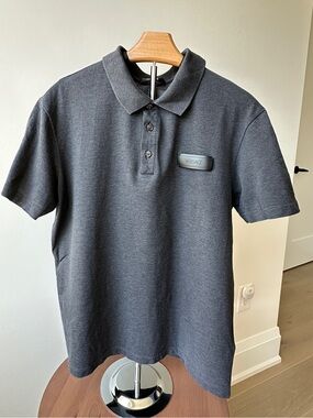 Versace Men's Charcoal Gray Polo with Logo Patch - Size Medium 180/92A